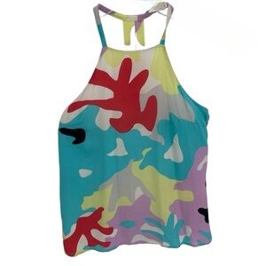 Annie Griffin Size XS Top Colorful Silk Sleeveless Lined  Halter Tunic Multi